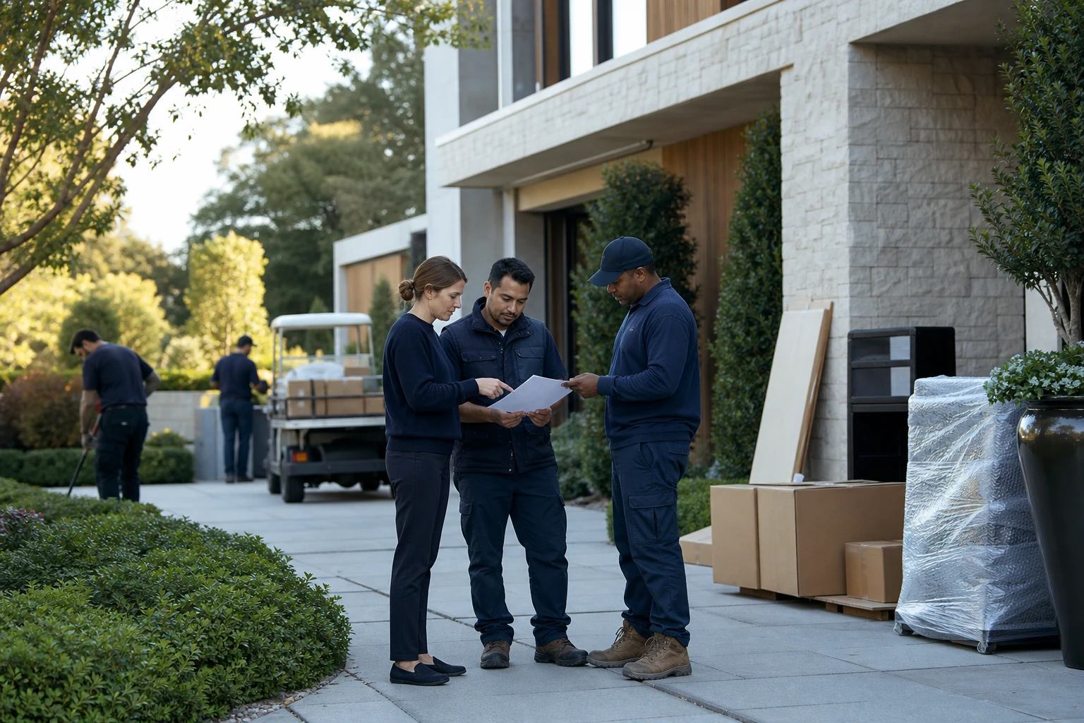 Conceptual estate operations lead coordinating vendors and service continuity at a residence